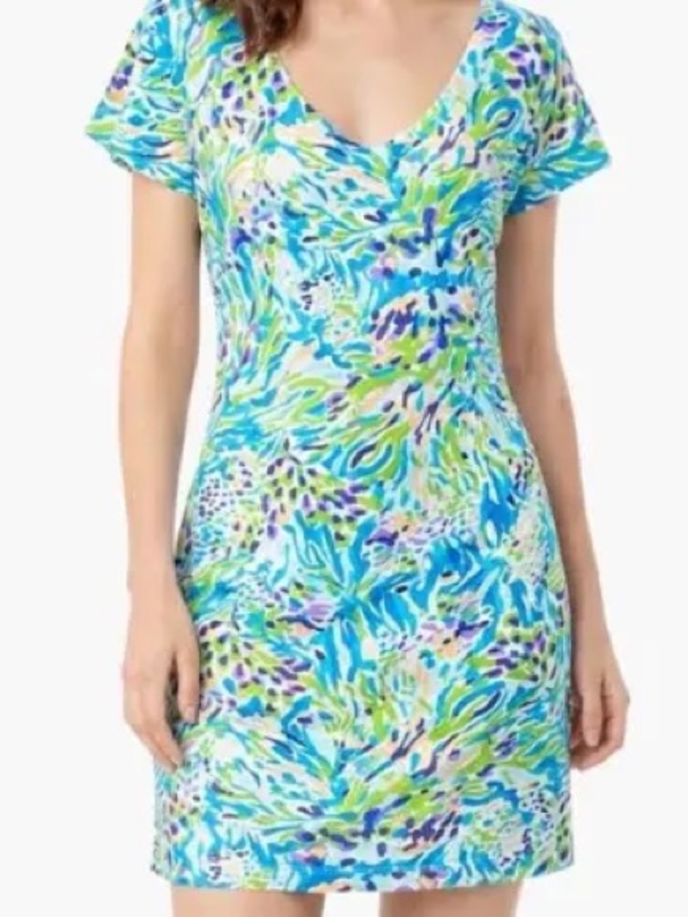 Lilly Pulitzer Daniella Dress in the blue and green "Sea Soiree" print XS